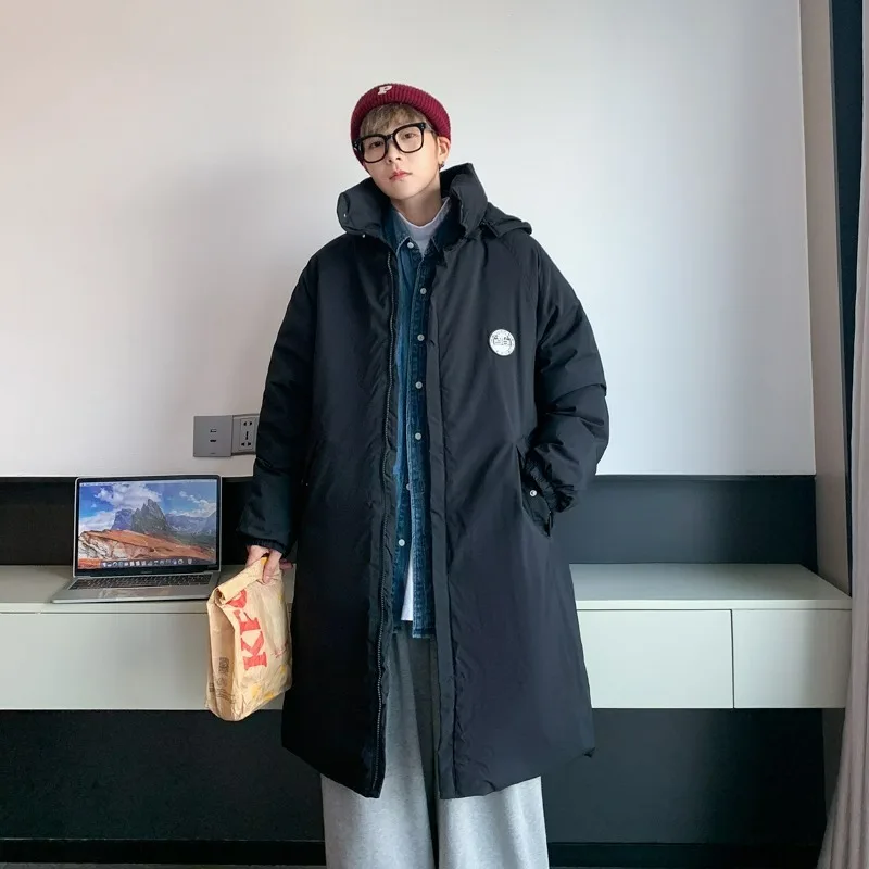 

Корейская свободная куртка-худи из утолщенного хлопка средней длины выше колена для пар, для молодежи, на осень и зиму