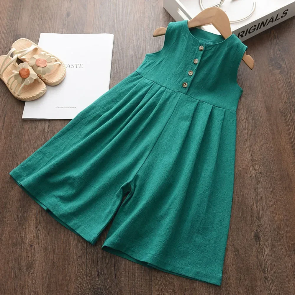 New Fashionable Girls' Jumpsuit Girls' Baby Casual Jumpsuit Children's Solid Color Clothing Sleeveless Clothing 3-7Y - view 3