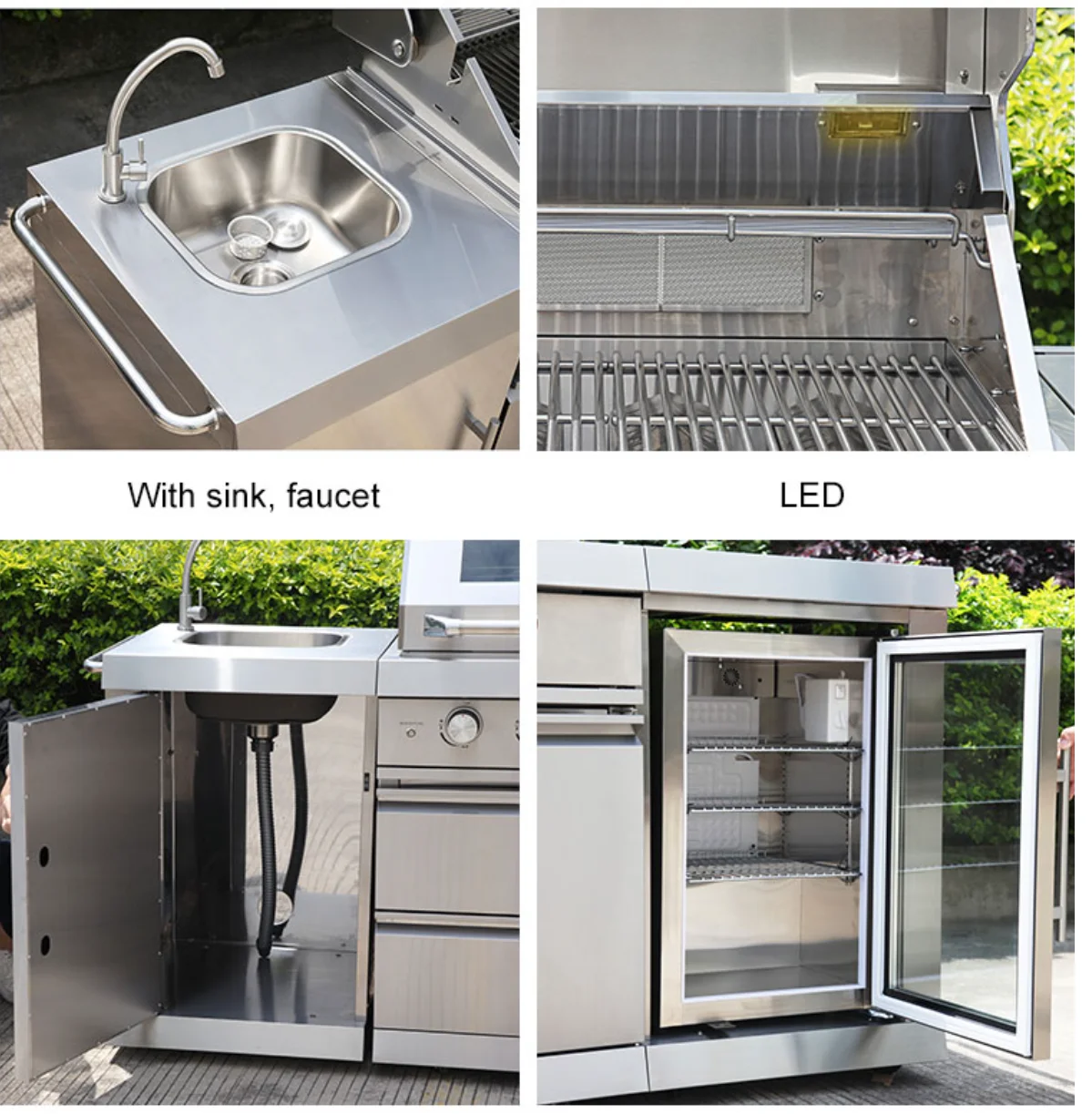 Modular 304 de acero inoxidable para cocina al aire libre, características preventivas de corrosión, fregadero para barbacoa de estilo coreano, refrigerador, ensambla libremente