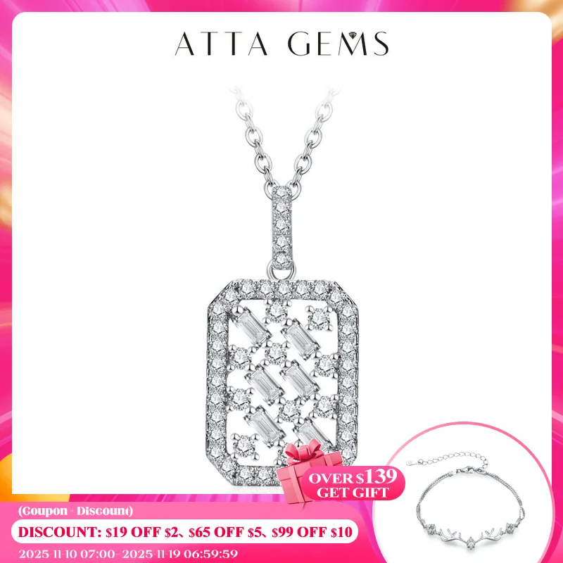 

ATTAGEMS Solid S925 Silver Full Moissanite Necklace for Women D VVS1 Diamond Sparkling Pendent Engagement Luxury Fine Jewelry