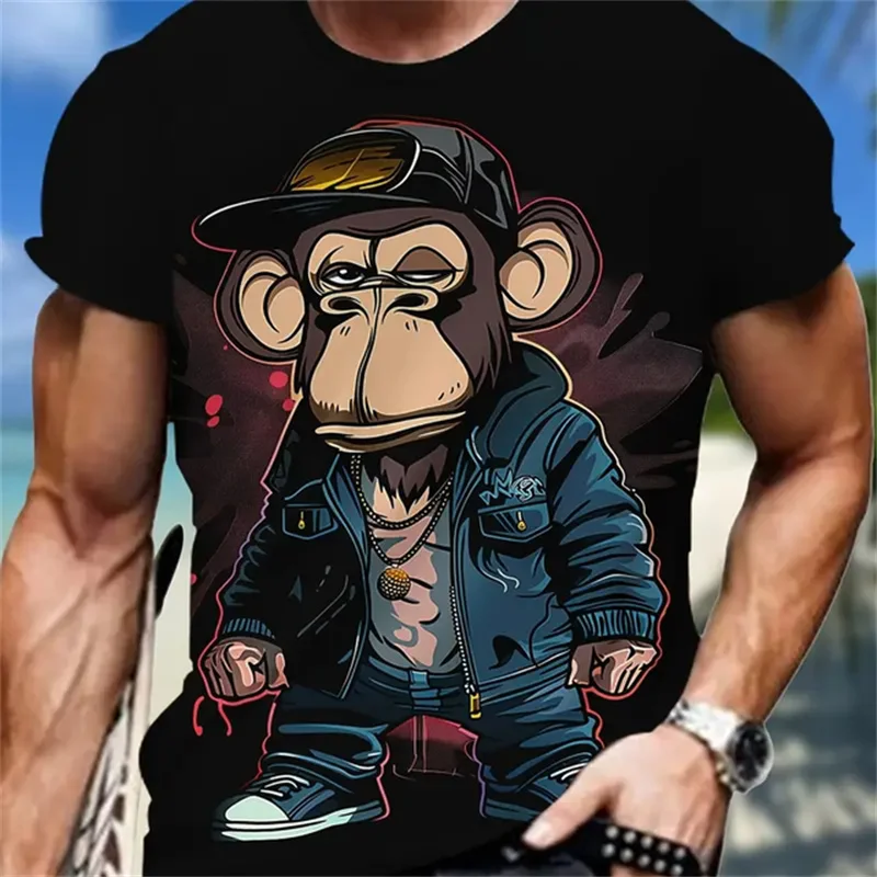 

Fashoin Short Sleeve T-shirt For Men Loose Fit Monkey Graphic Pullover Men Tshirts High Elastic Casual 3D Printed Men's Clothing