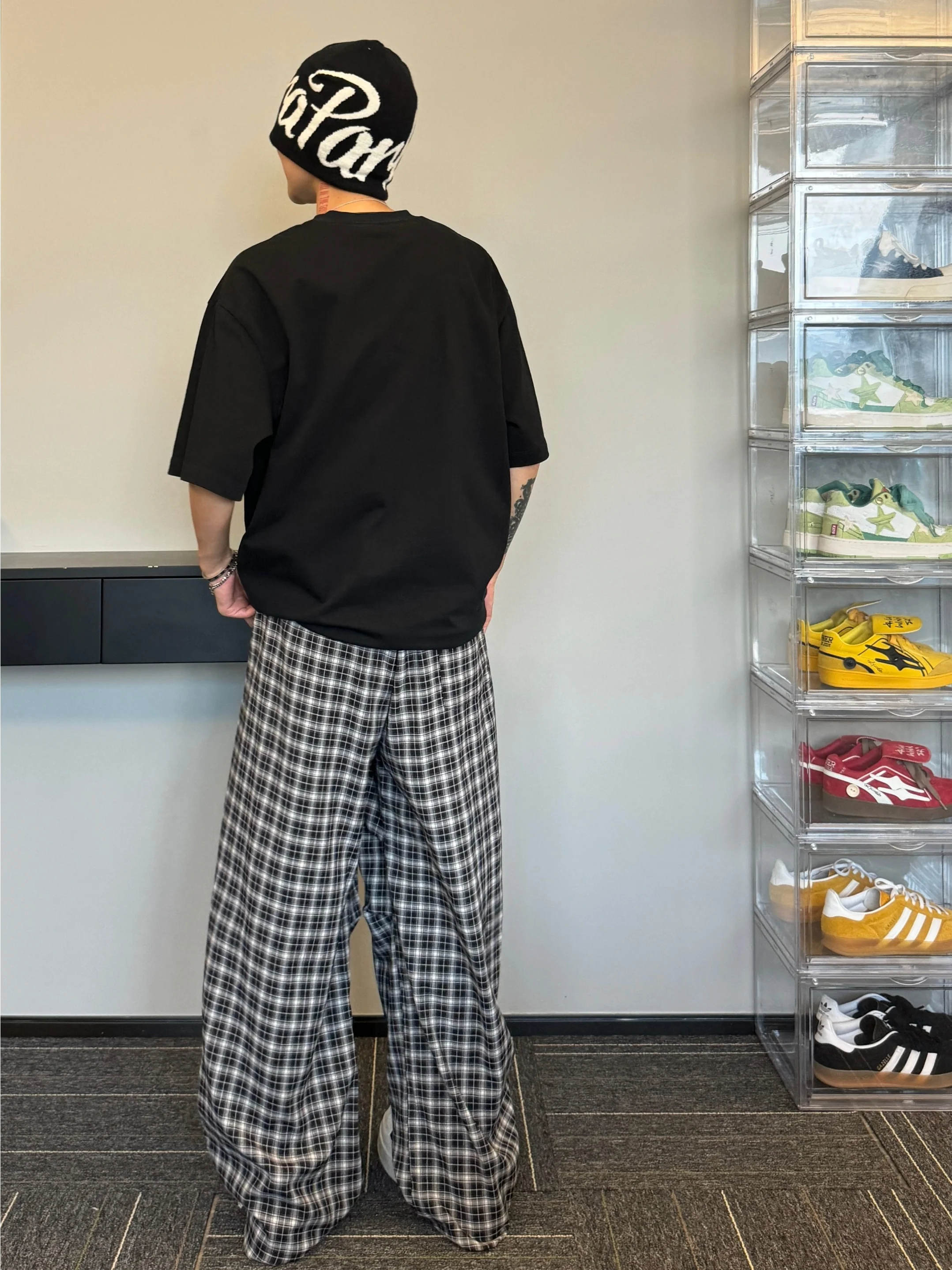 

Laid-ba American Plaid Floor-Length Casual Pants Summer Thin Loose Wide Leg Pants ex Lightweight Breathable Summer Trou...