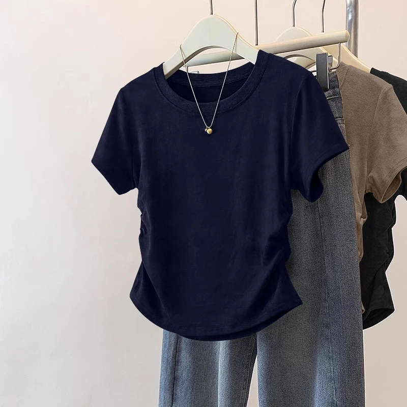 

Женская футболка Slim Fit ort Sve, новинка 2025, лето, модный дизайн с застежкой на талии, универсальный топ Quali Body