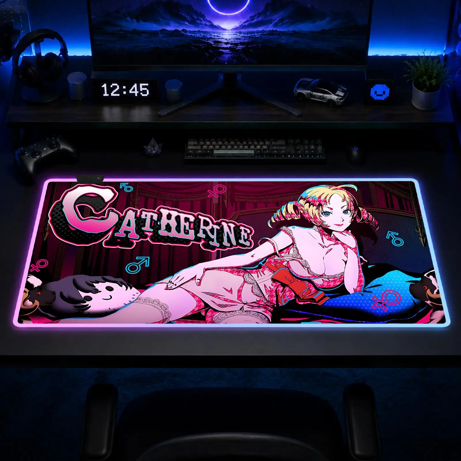 

Catherine Mouse Pad Gaming Anime Mouse Pad XXL RGB Desk Mats LED Table Pads Backlit Rubber Desktop
