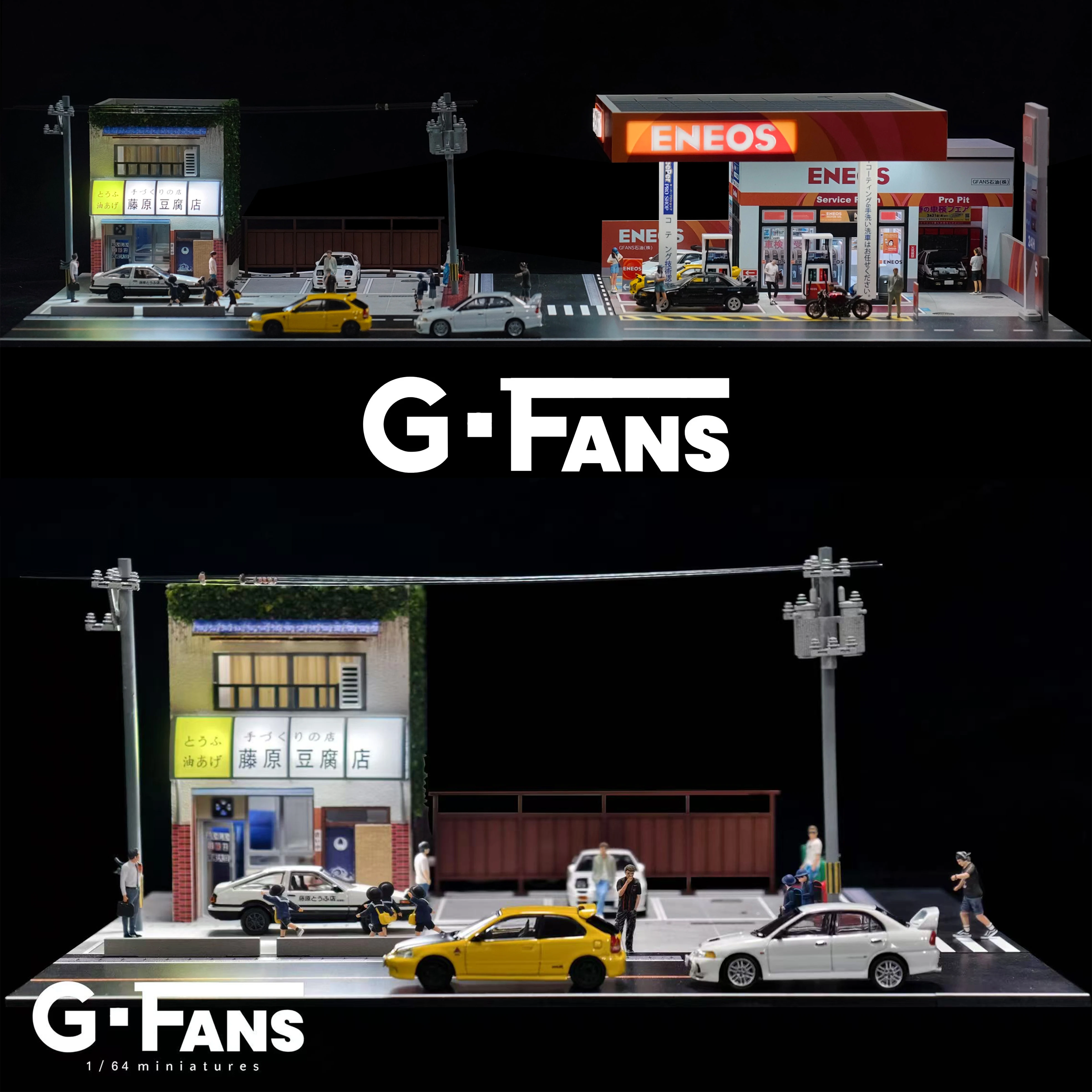 G FANS 1:64 Car Garage Models Shop Parking Building Led Diorama Building Scene Model with Lights Car Garage Diorama Scene Model