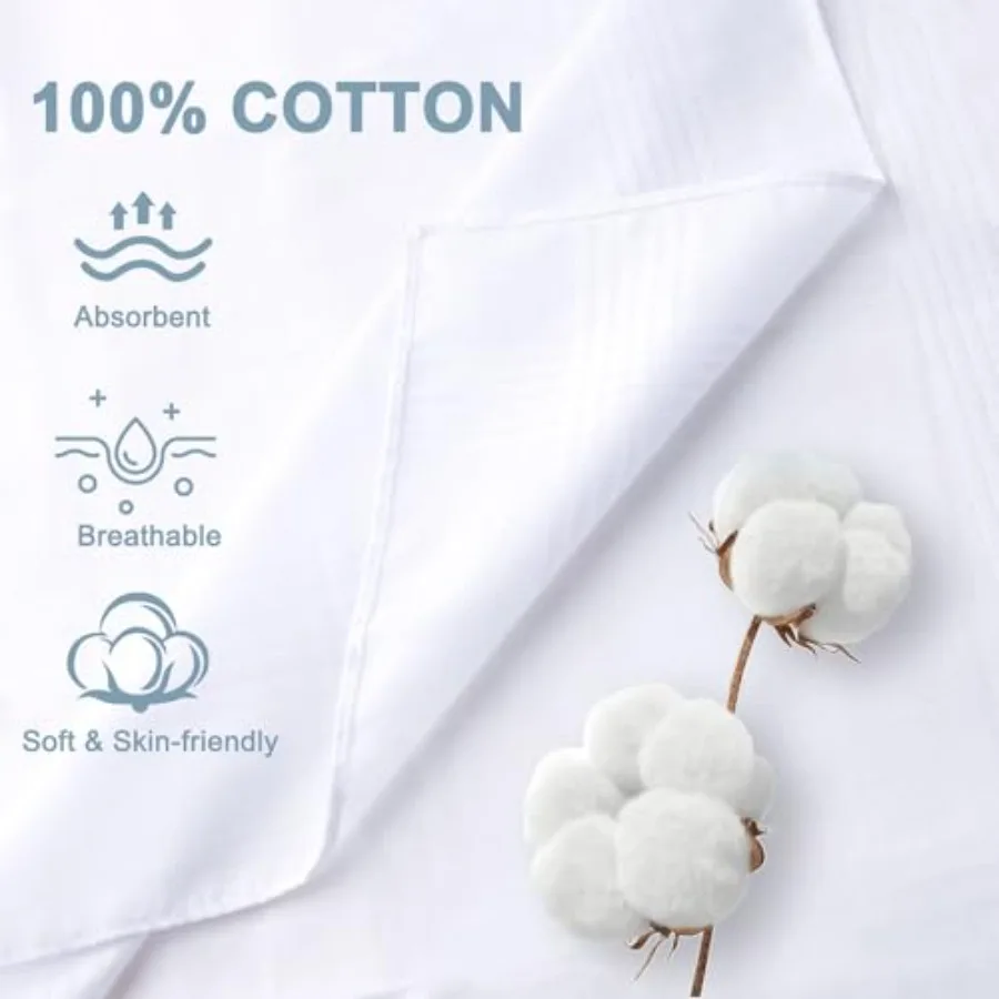 12 Pcs Handkerchiefs for Men 100 Soft Cotton White Men's Handkerchiefs Large Classic Hankies for Men Perfect for Formal Events