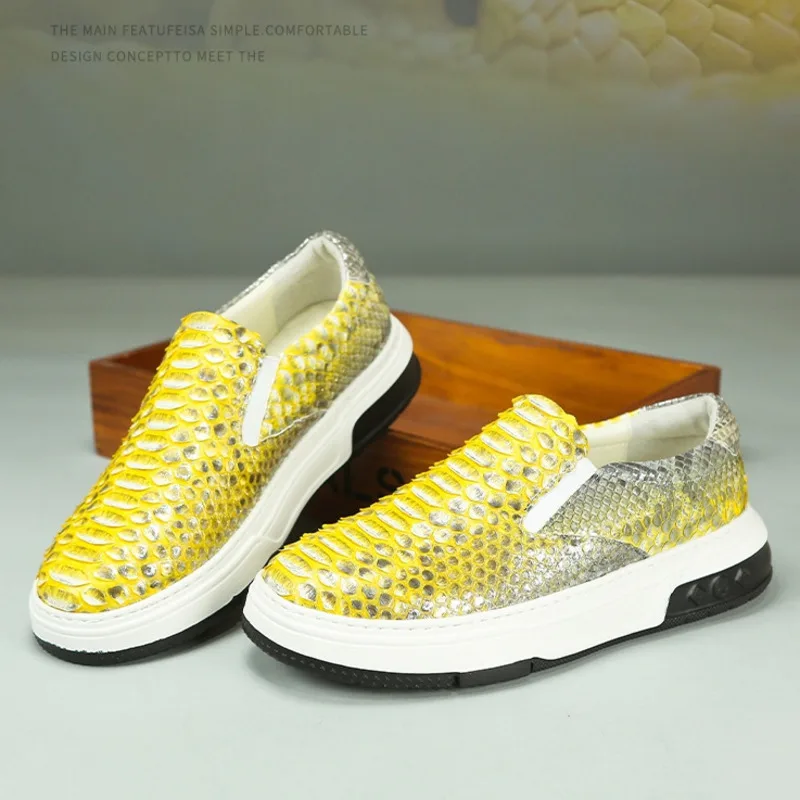 

New Pure Loafers Fashionable Snake Skin Genuine Breathable Outdoor Lazy Men Sneakers Boat Shoes Men's Leather Suede Shoes Oxford