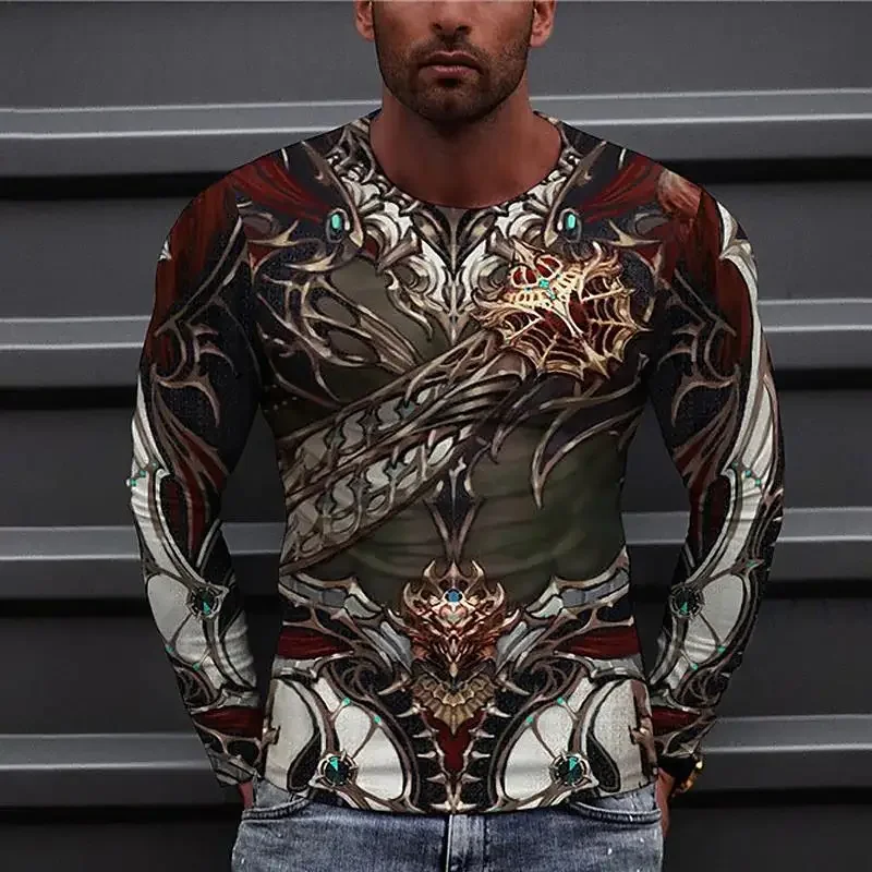 Animals Vintage 3D Print Summer Men\'s Round Neck T-shirt Casual Long Sleeve Oversized T Shirt Fashion Pullover Men Clothing