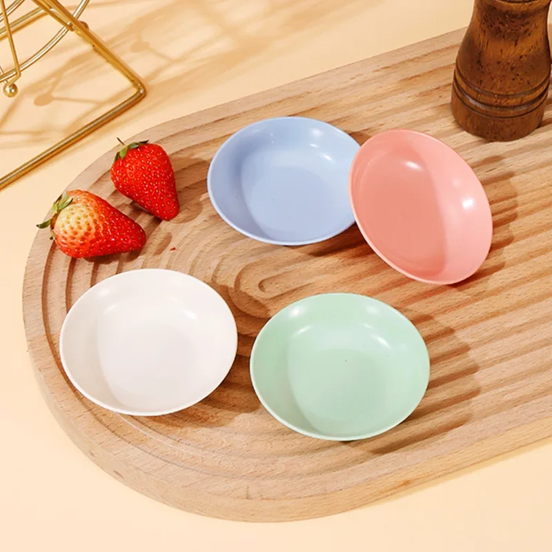 1PCS Wheat Straw Seasoning Dish Household Kitchen Creative Dip Snack Dish Plastic Round Pickles Small Plate Cutlery Snacks Plate