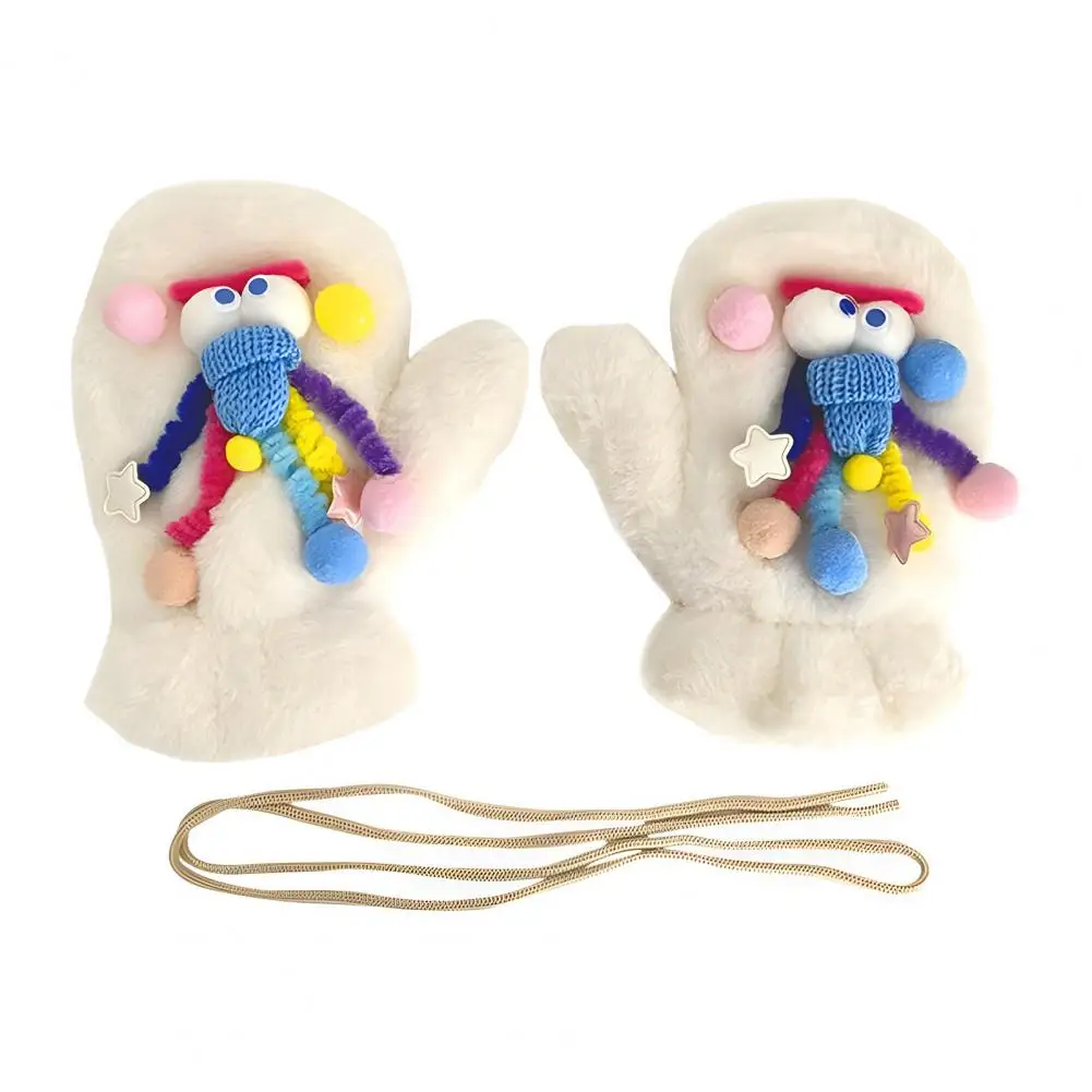 قفازات من الفرو الصناعي، قفازات شتوية مبطنة بالصوف للنساء، تصميم كرتوني، دفء سميك للاستخدام الداخلي والخارجي #1