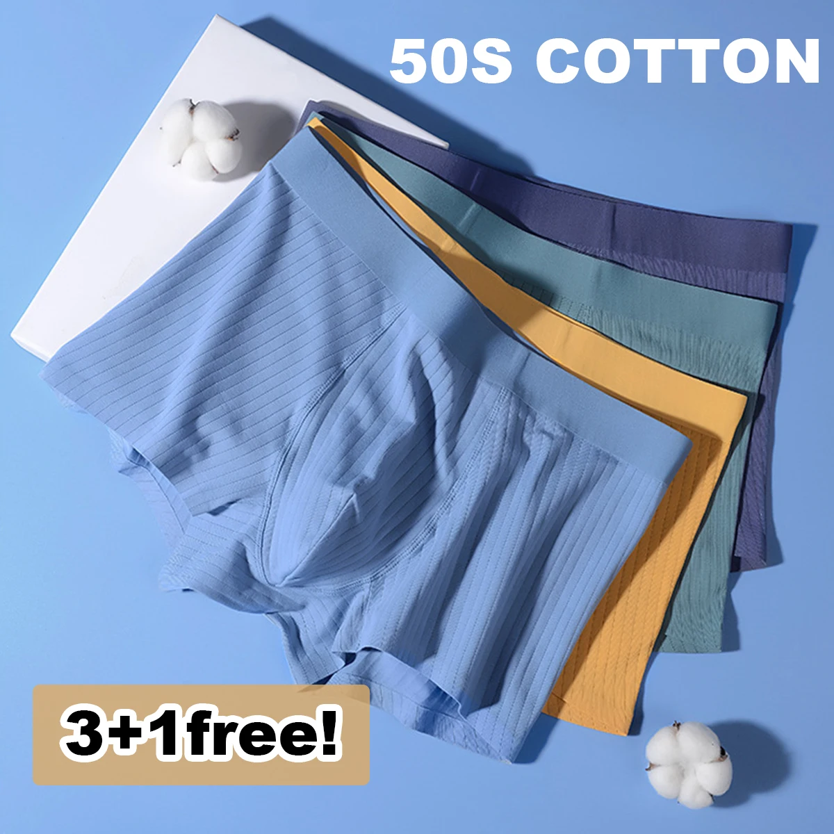 

Комплект из 4 мужских трусов-боксеров из хлопка, однотонные, бесшовные, с эластичным поясом, без закручивающегося края, с плоскими швами, здоровое нижнее белье