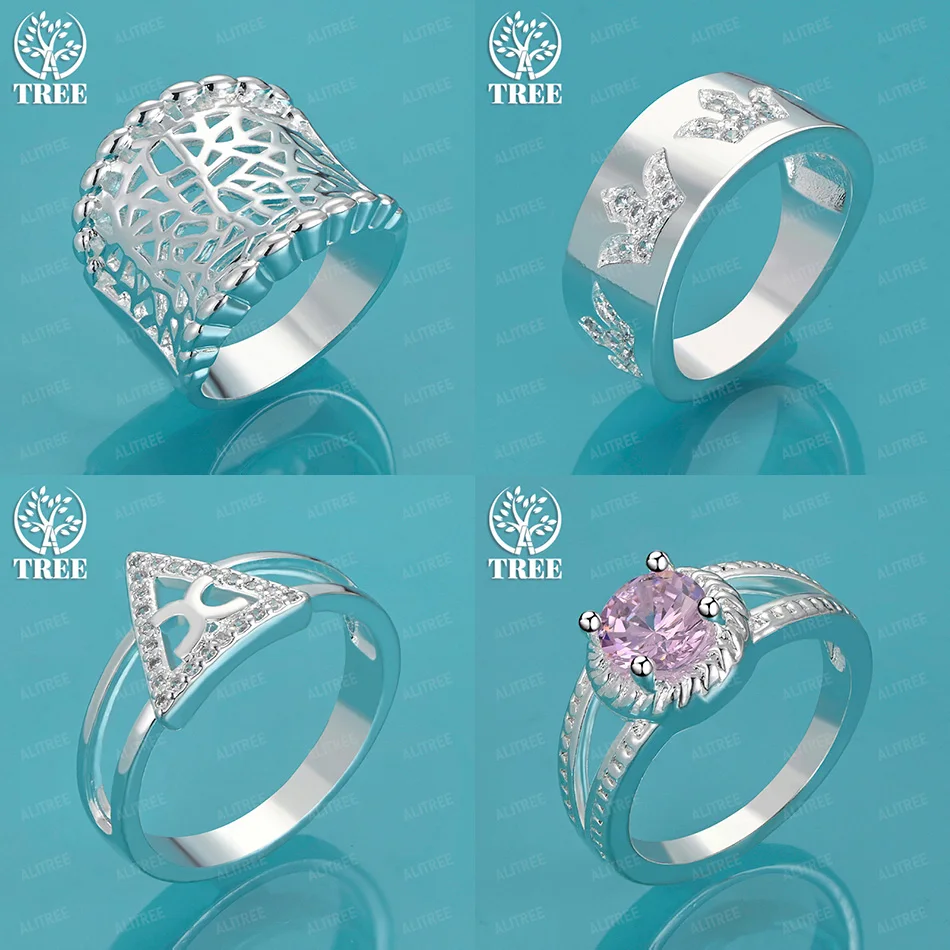 

Classic 925 Sterling Silver Crown Triangle Round Irregular Grid Ring Women Wedding Party Luxury Zircon Jewelry Accessories
