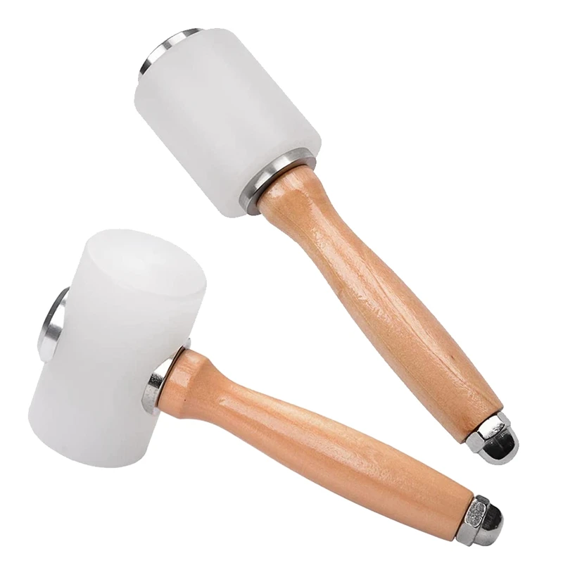 2 Pcs Leather Carving Hammer,Leather Mallet,Wooden Handle Nylon Hammer,Leather Tools For Handmade DIY Leather Work