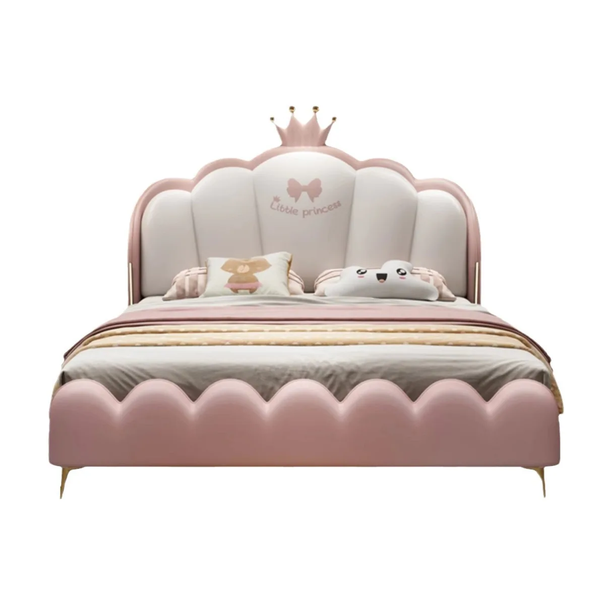 

# Modern Pink Princess Bed For Girls Soft Leather Kids Bedroom Furniture Cute Children's Bed With Upholstered Wood Base