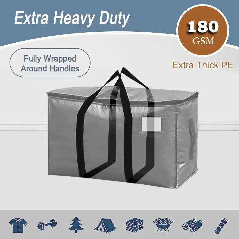 9Pcs Foldable Large Heavy Duty Storage Bags Moving Totes with Wrap-Around Handles Visible Labels Black Travel Packing Organizer Bag Space-Saving Clothes Bedding Closet Organizer College Moving Box Alternative