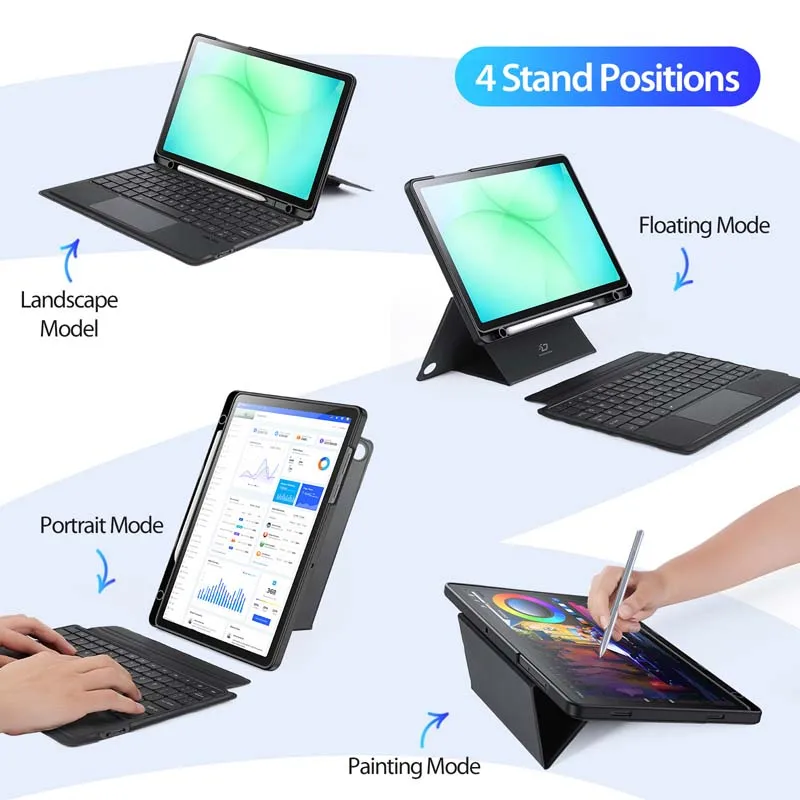 for Samsung Tab S11 A11+ Plus 11inch Case with Bluetooth Keyboard Pen Slot RGB Lighting Magnetic Detachable Foldable Stand Cover