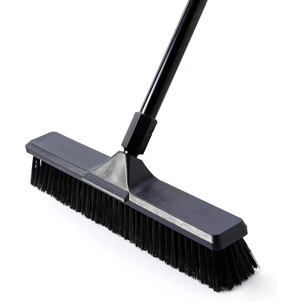 

18" Heavy Duty Push Broom with 66" Adjustable Handle, Stiff Bristles for Deck, Driveway, Garage, Concrete, Yard & Light Snow