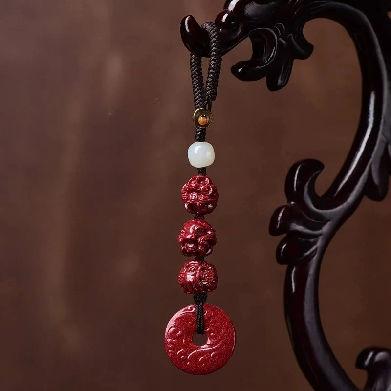 

Cinnabar Zodiac Three-in-six Safety Pendant, Natal Year Belongs To Dragon and Rabbit Snake Car Keychain, Bag Hanging Pendant