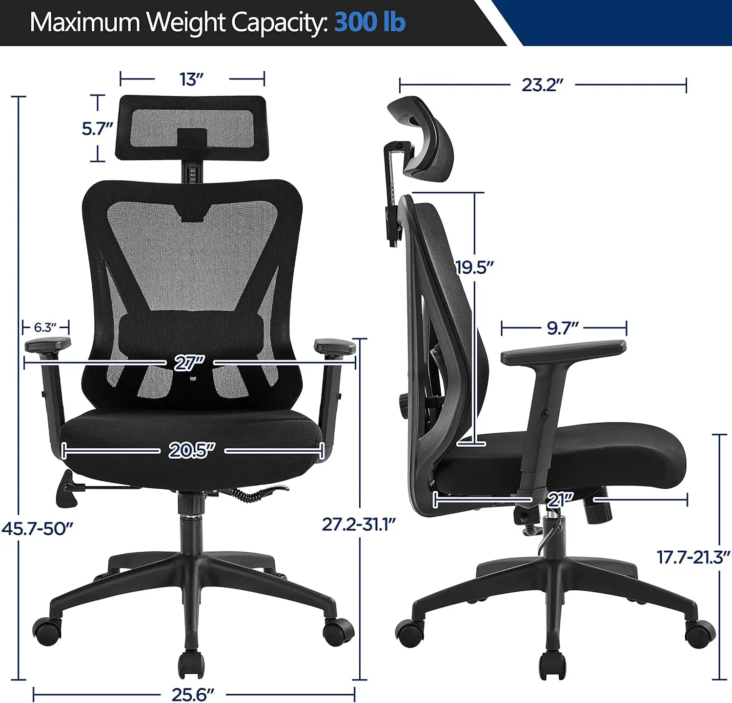 

Yaheetech Ergonomic Office Chair High Back Mesh Computer Chair With Adjustable Headrest And Lumbar Support And 2D Armrest For