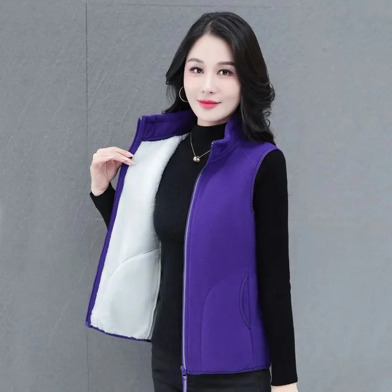 Middle-aged elderly Women's Autumn Winter 2025 Fleece Vest Jacket Warm Loose Zipper Sleeveless Coat Mother Casual Waistcoat Tops