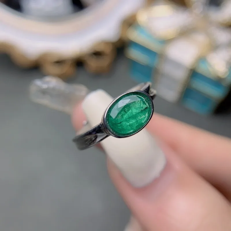 YULEM 100% Natural Emerald 5X7MM Ring Party 925 Silver Emerald Ring Fashion Jewelry for Female Girlfriends