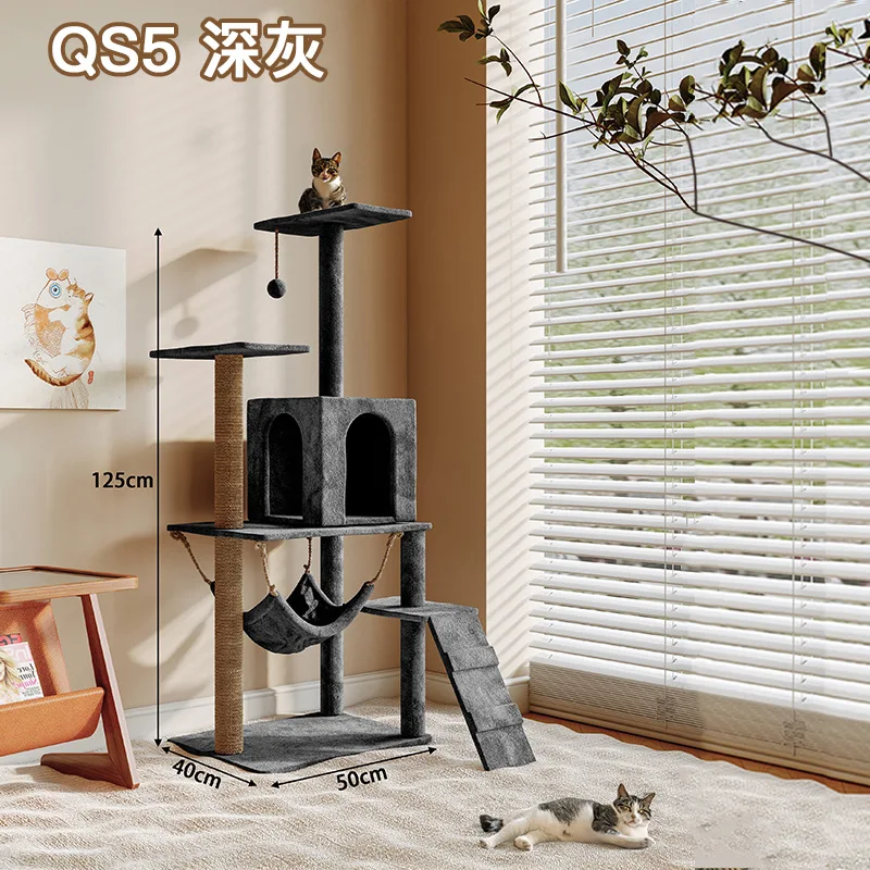 Árbol rascador todo en uno con cama y plataforma para gatos de interior