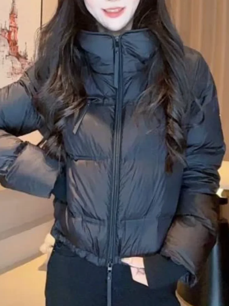 

Женская свободная утепленная хлопковая куртка с воротником-стойкой, коротким рукавом, теплая зимняя, новинка, корейская версия