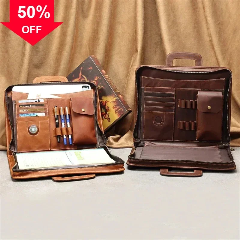 Hohe Qualität Neue Vintage A4 Braun Crazy Horse Echtes Leder Executive Büro Frauen Männer Aktentasche Handtasche Portfolio Tasche M2215