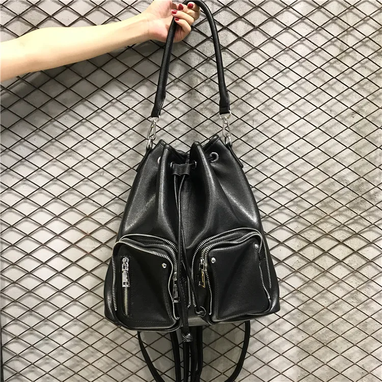 

Faionable Travel Women's Bapa Large Capaci Buet Bag Dstring ket Soft Surface Pure Color Commuter Sle Daily Use