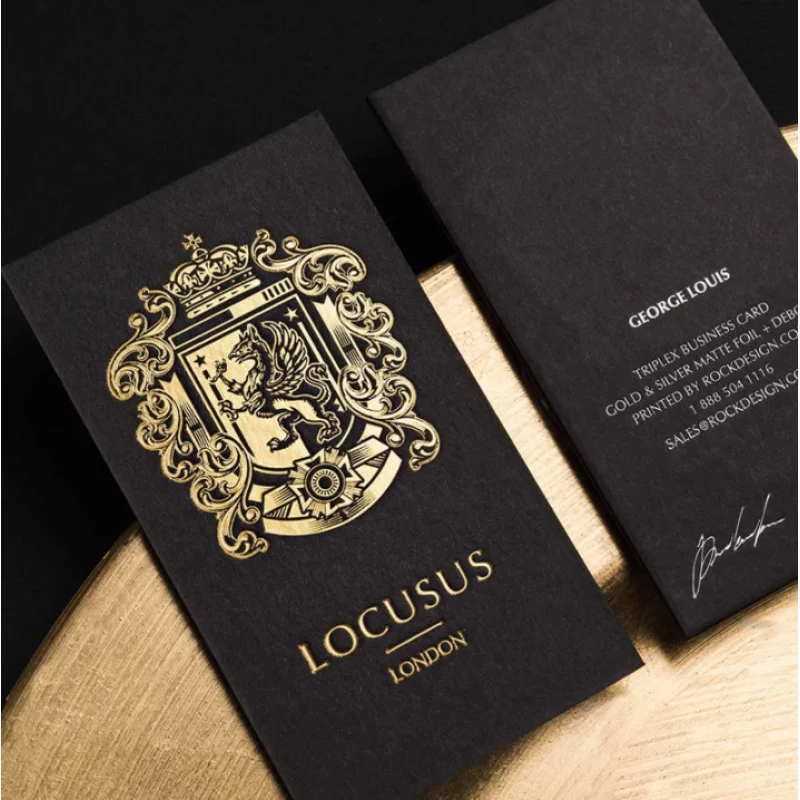 

custom design 100pcs a lot brand rose gold foil thickness black paper metal business card printing business cards