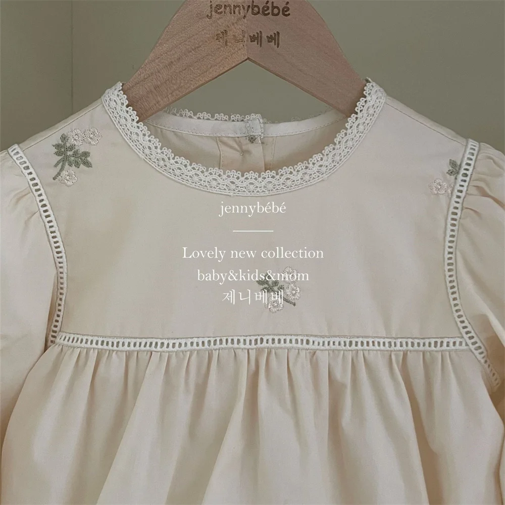 Vintage Floral Embroidery Baby Romper Spring Autumn Cozy Cotton Infant Bodysuit Princess Girls Family Sister Dress Outfits