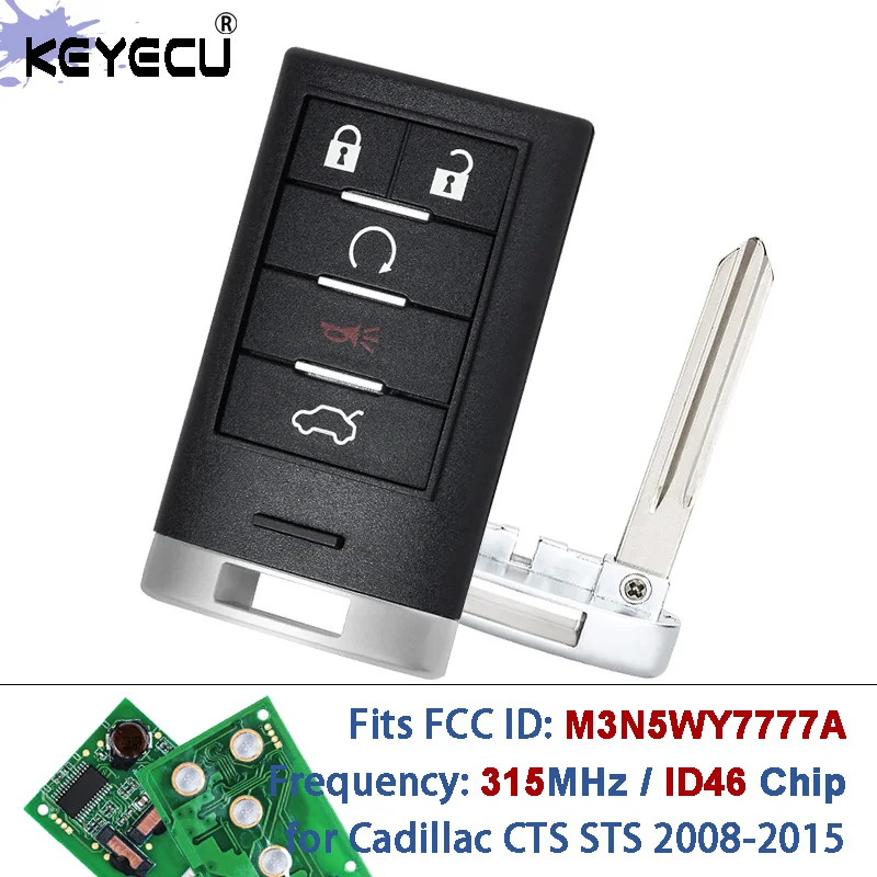 

KEYECU M3N5WY7777A 315MHz 4+1 5 Button Keyless Smart Remote Key Fob for Cadillac CTS STS 2008 2009 2010 2011 2012 2013 2014 2015
