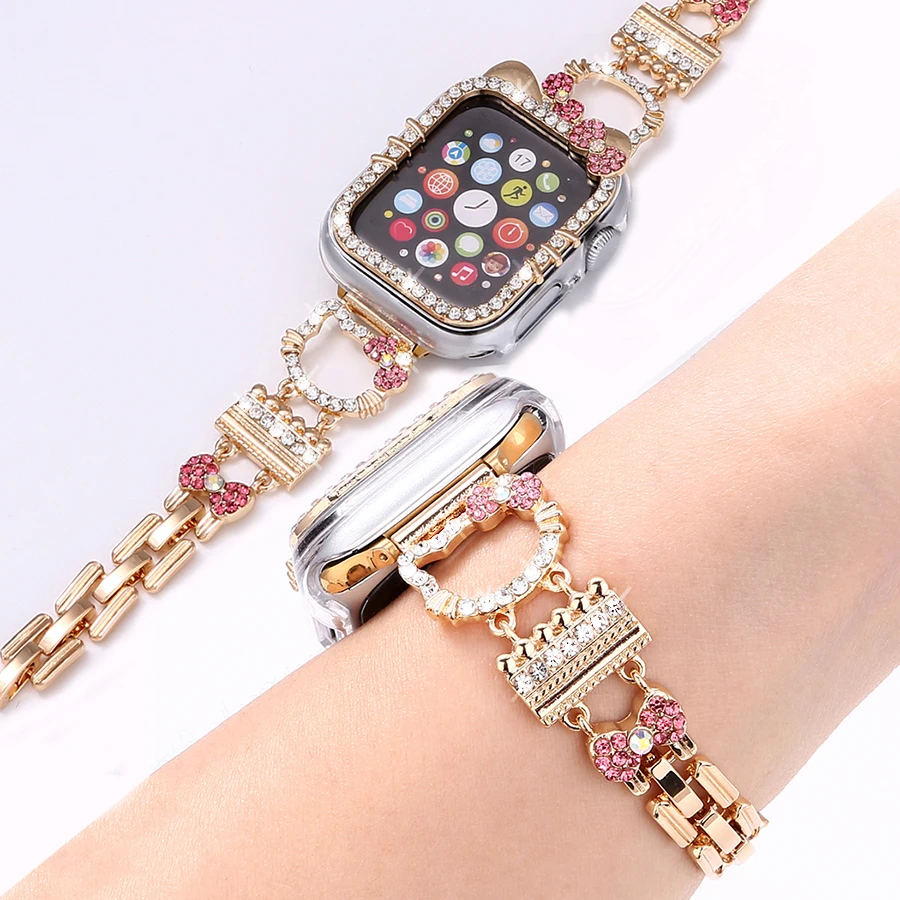 Happy girl band For Apple Watch Series 9 8 7 6 5 SE 4 Cartoon Metal Diamond TAI&A Protection Watch Case And 38mm 42mm 49mm Band