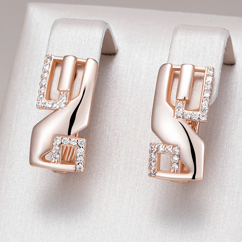 Kinel Роскошные блестящие квадратные серьги-капли с натуральным цирконом для женщин, уникальные серьги цвета розового золота 585, свадебные украшения для невесты, лучший подарок Kinel Роскошные блестящие квадратные серьги-капли с натуральным цирконом для женщин, уникальные серьги цвета розового золота 585, свадебные украшения для невесты, лучший подарок