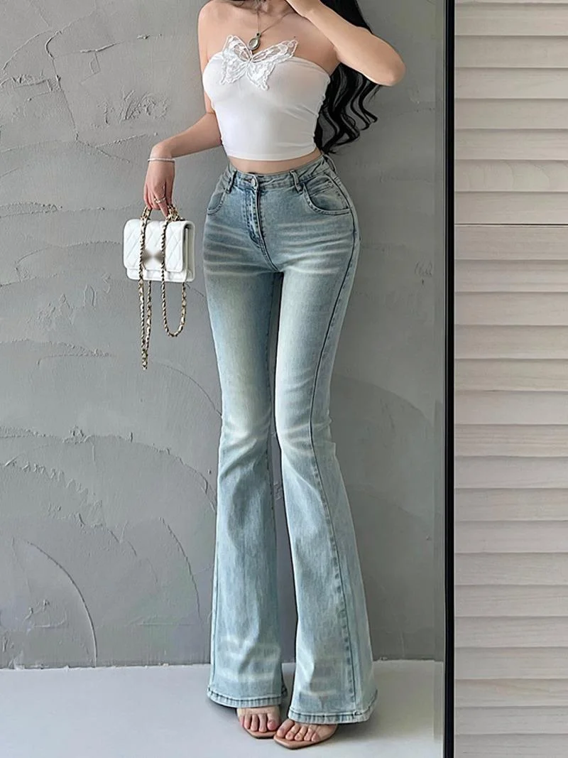 Fashion Women Trousers Spicy Girls High Waist Tight Slim Hip Slim Ragged Jeans Floor Pants Sweet Korean 2024 New Pants D7YO