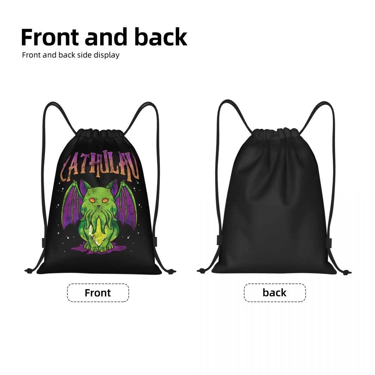 Custom Cute Cathulhu Cat Drawstring Backpack Bags Men Women Lightweight Cthulhu Monster Gym Sports Sackpack Sacks for Yoga