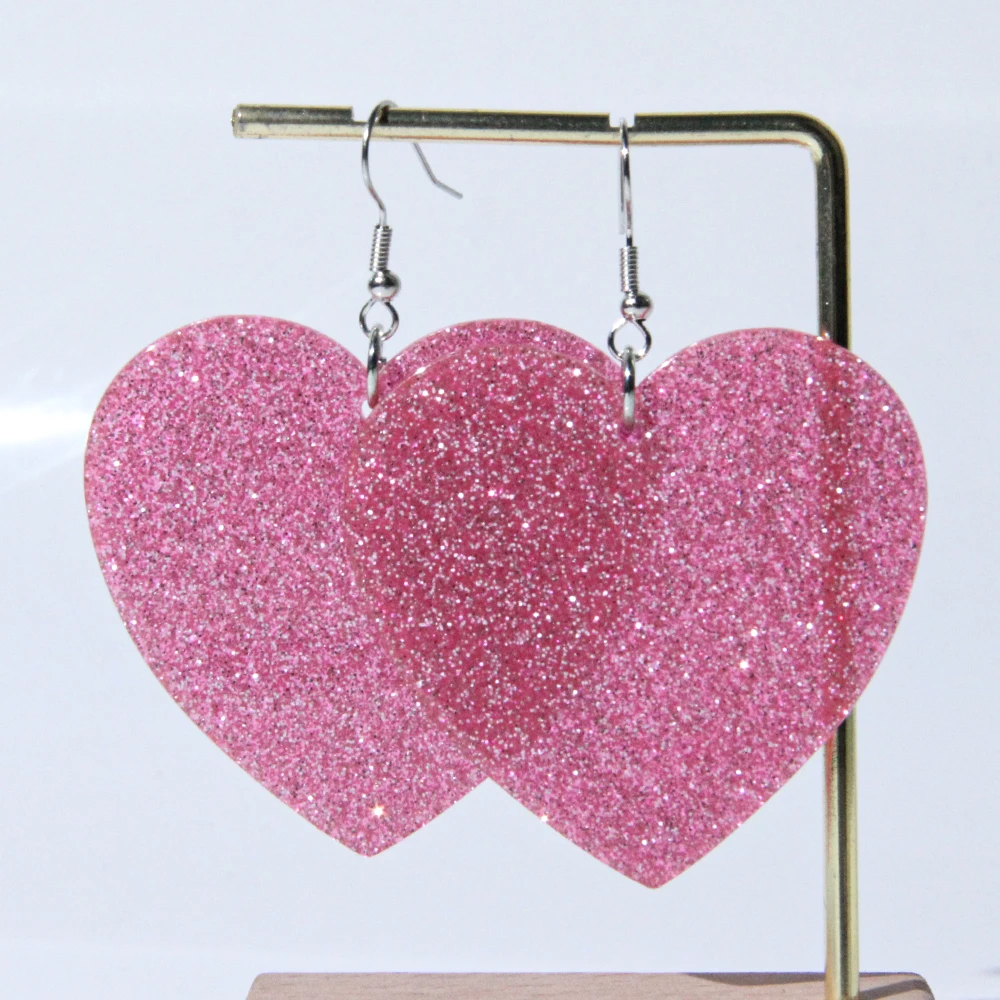 Fashion Glitter Pink Acrylic Big Heart Drop Earring for Women Girls Fashion Pink Love Dangle Earrings Valentine\'s Jewelry Gifts