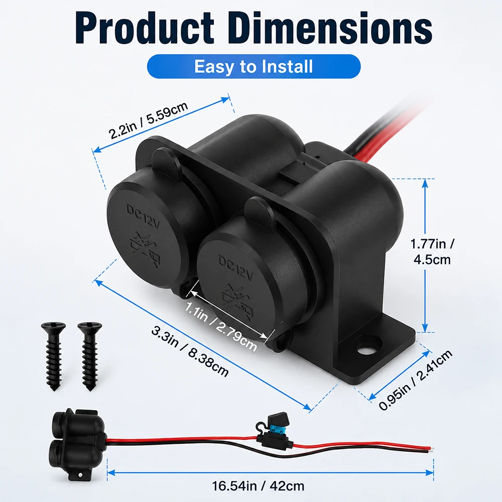 12V Dual Socket Zigarettenanzünder Splitter mit 15A Sicherung für Auto LKW RV Marine Steckdose Adapter – Detail 5