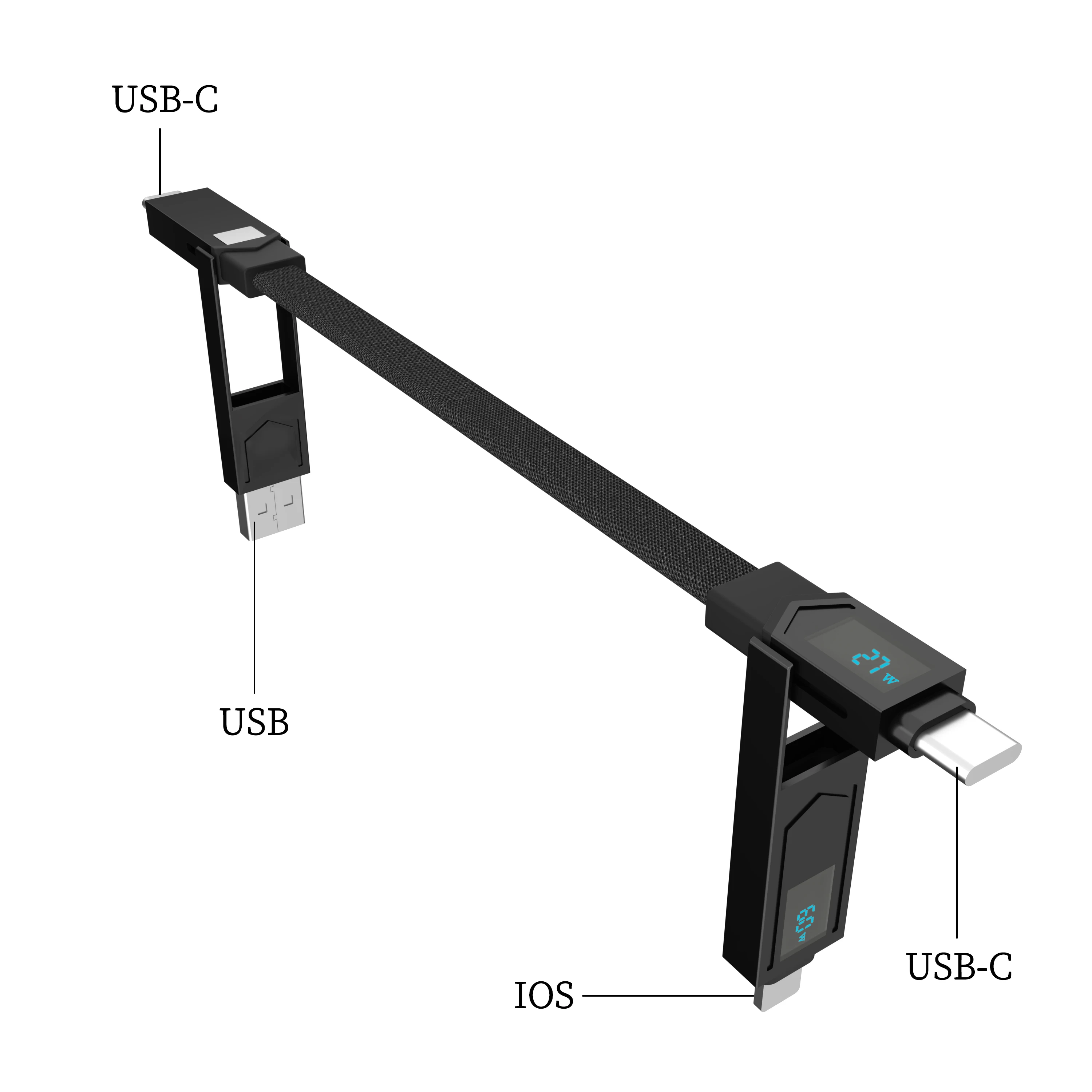 60W High Power Dual Screen 4-in-1 USB Cable USB C to USB C Cable PD 60 Watt with Digital Display for iPhone15promax Samsung