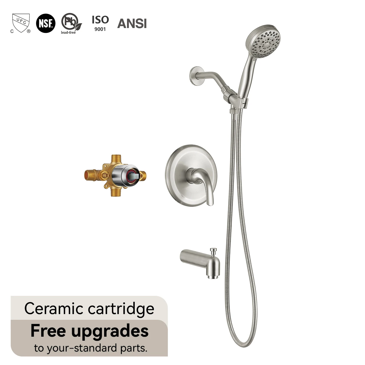 Health UPC Recessed Bath Tub Multi-function Round Shower Set System Modern Black Brass Single Handle Mixer Faucet for Bathroom