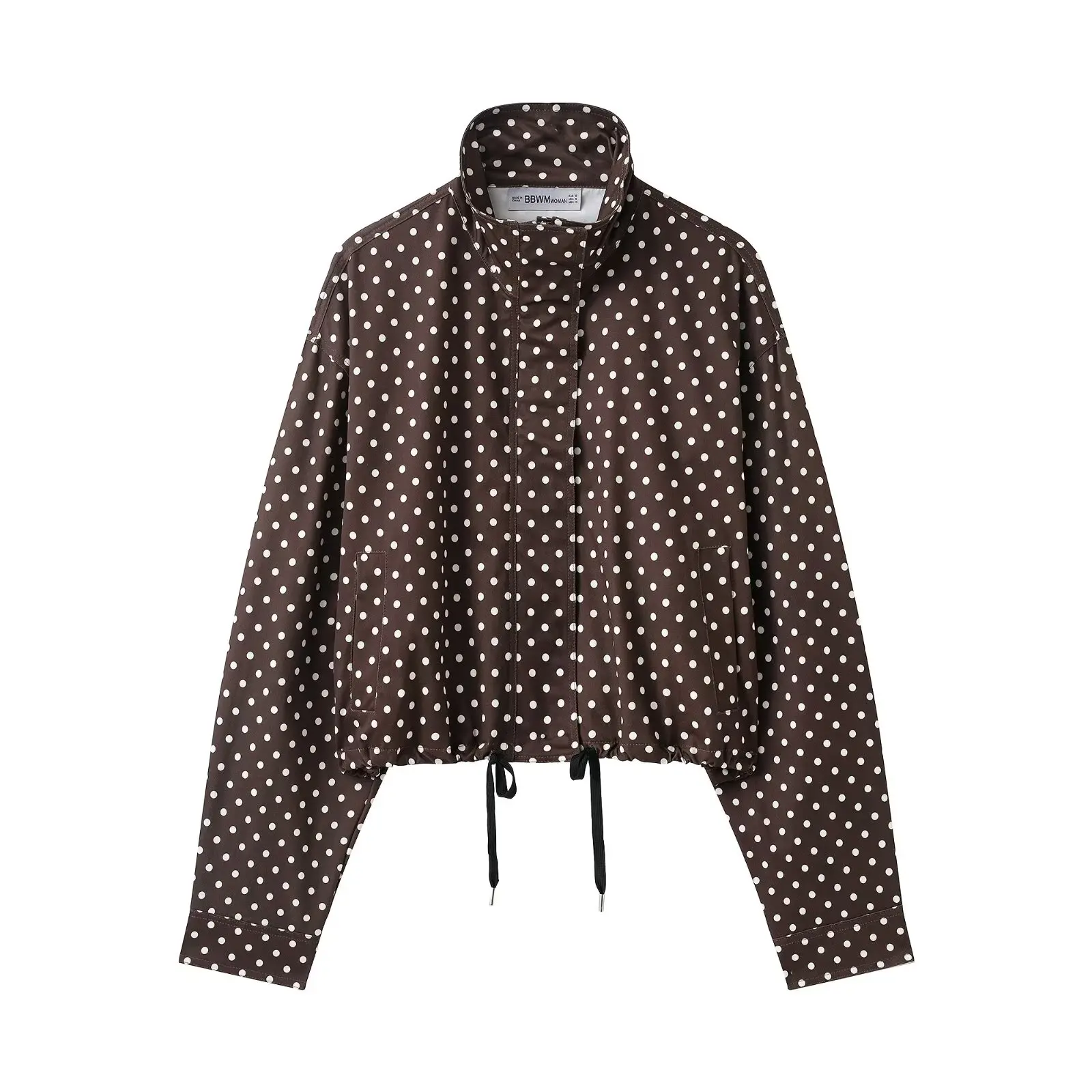 HH Vrouw Herfst Lange Mouwen Coltrui Rits Met Zakken Trekkoord Casual Jassen Damesmode Polka Dot Gedrukt Jas