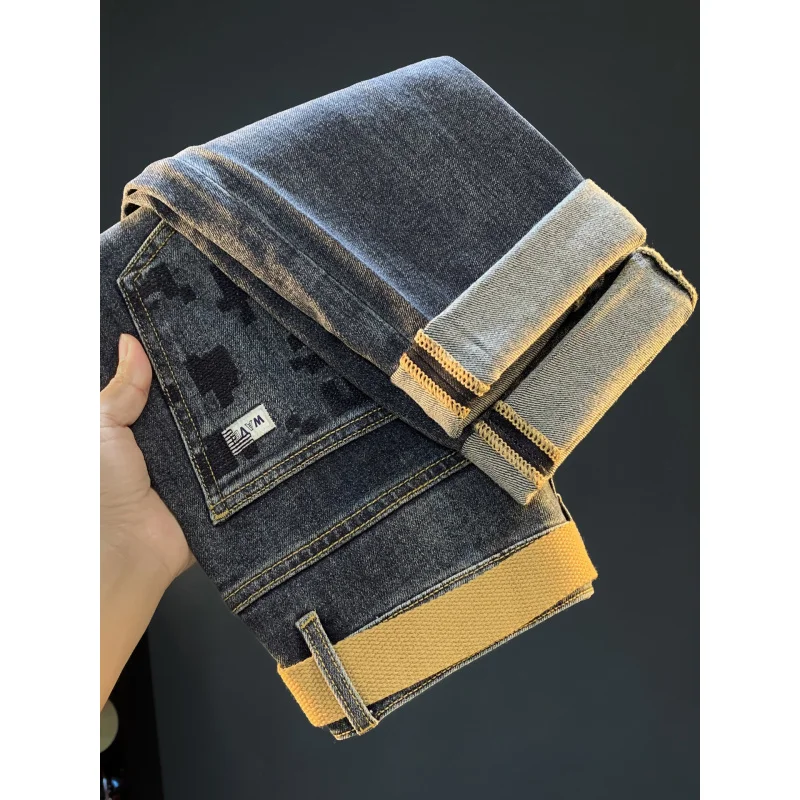 

Джинсы мужские, осень 2024, новые универсальные укороченные трендовые повседневные шаровары с вышивкой, элитные шаровары