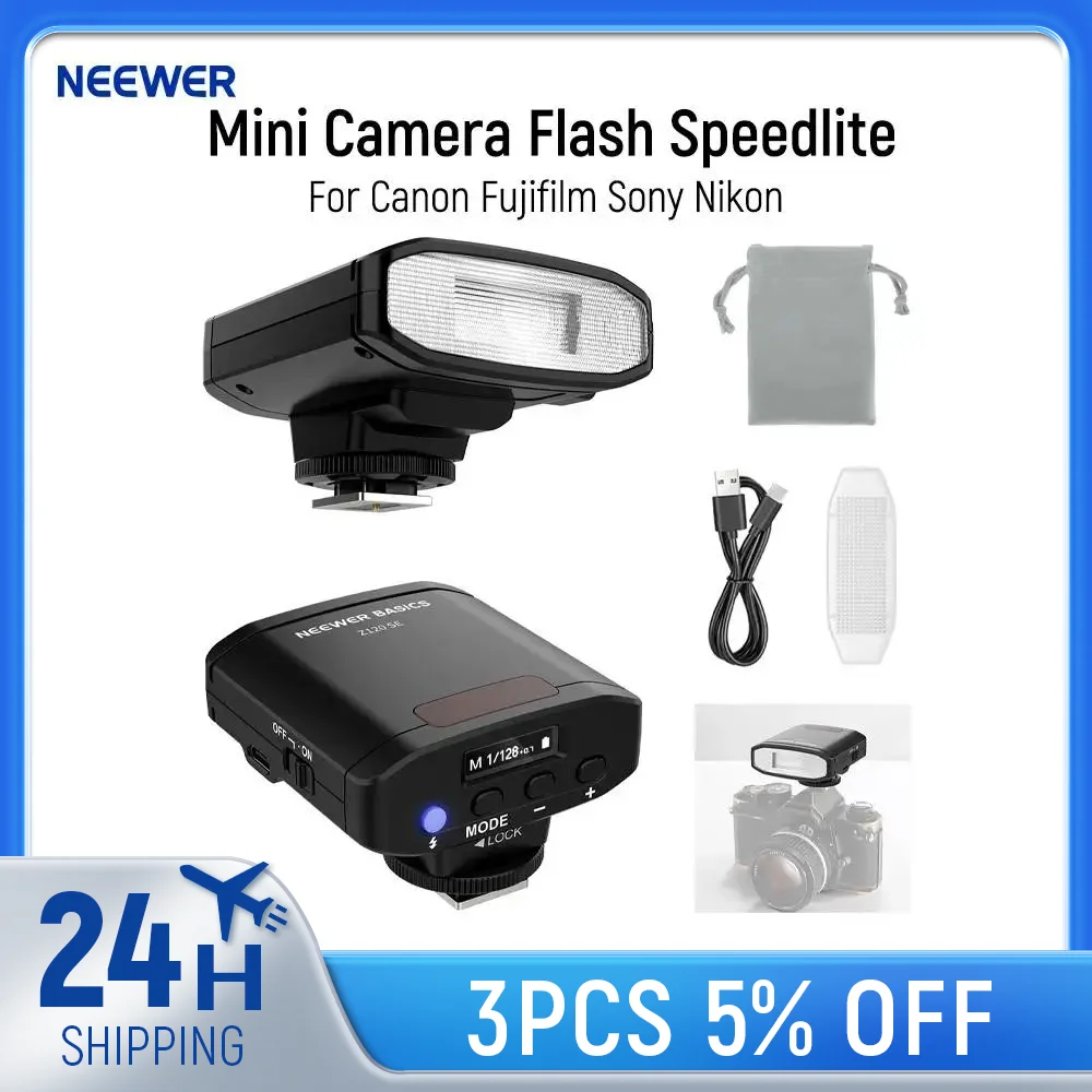 

NEEWER Basics 5600K Mini Camera Flash Speedlite GN12, 2000mAh/500 Flashes/0.1-1.8s Recycle, Light For Canon Fujifilm Sony Nikon