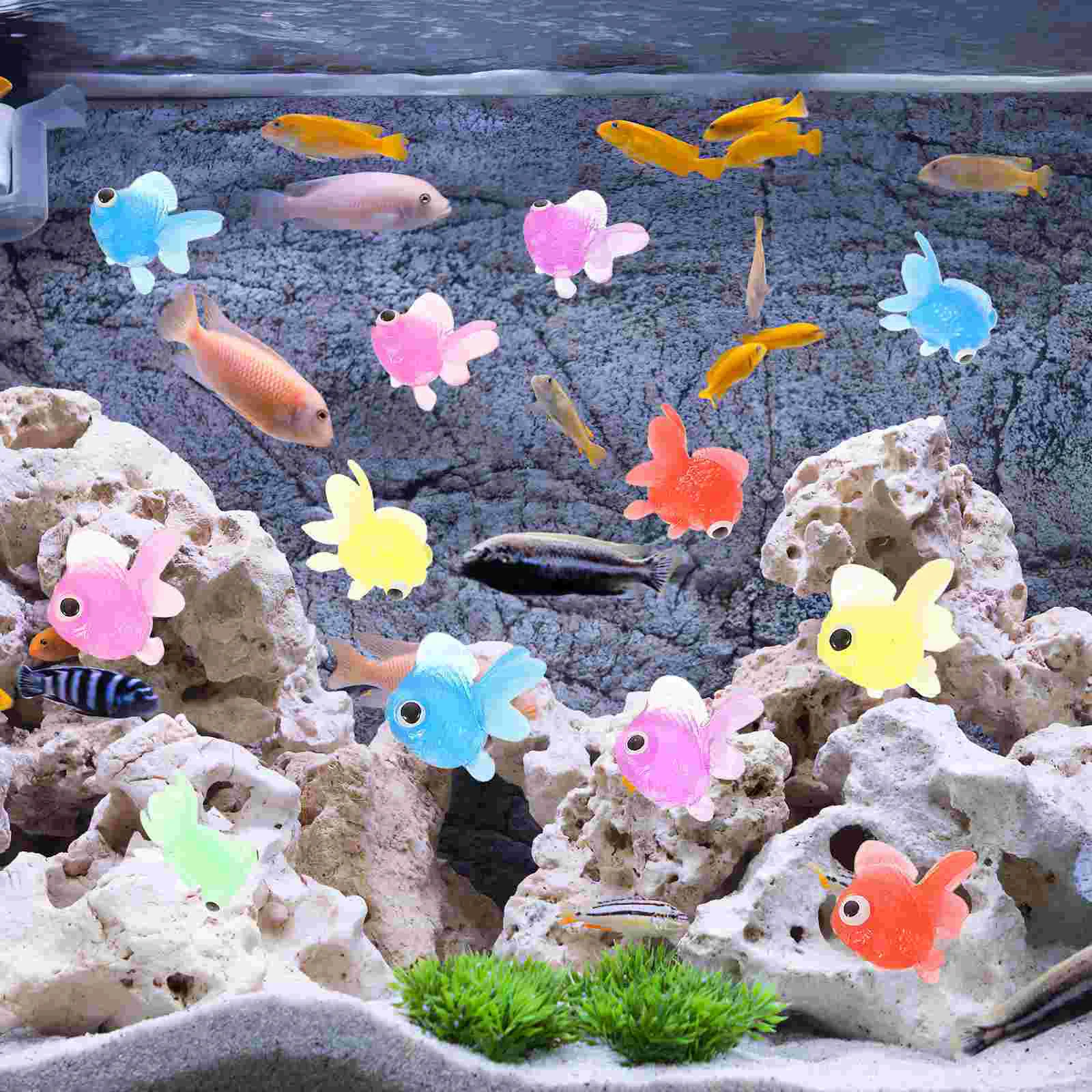 21 Pcs Simulated Floating Goldfish Mini Decor Model Toys Tank Small Baby Bath Decorate Ornament Rubber Kids