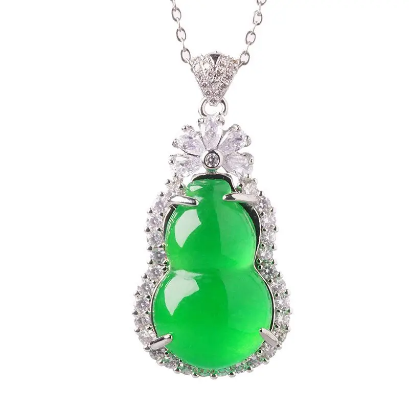 Ice Emperor Full Green Gourd Oil Moisturizing and Translucent Inlaid Pendant Men and Women