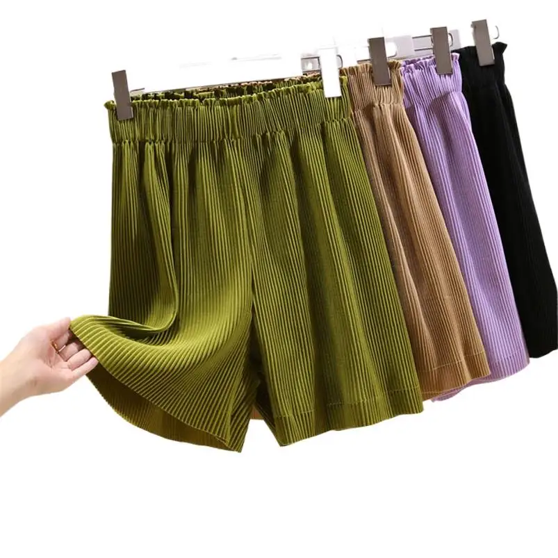 High Waist Solid Color Shorts For Women Summer Causal Soft Streetwear Short Pants Elastic Waist Loose Wide Leg Shorts feminino