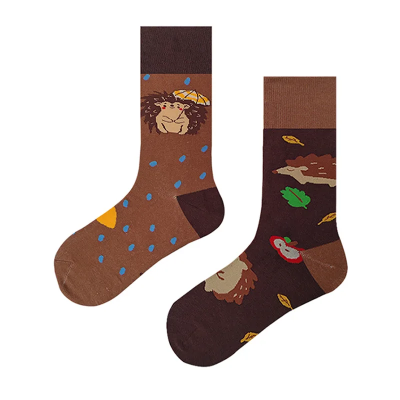 

New Original Design Funny Hedgehog AB Trend Cotton Crew Socks Unisex Cartoon Irregular Socks Women Men Skateboard Long Socks