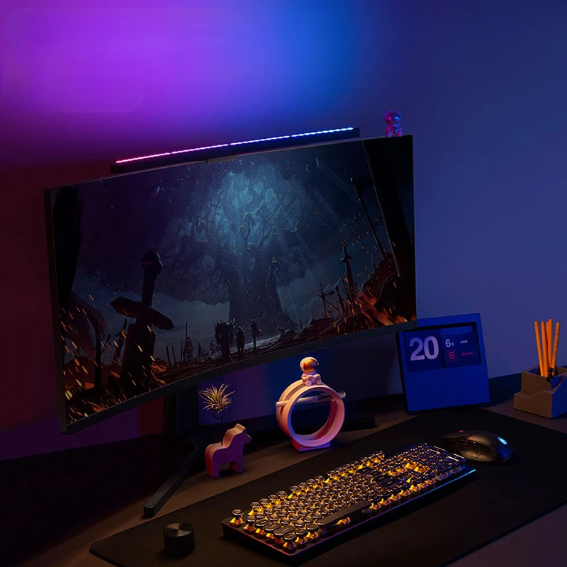 ใหม่ล่าสุดโคมไฟตั้งโต๊ะหน้าจอคอมพิวเตอร์ Yropin LYMAX,โคมไฟตั้งโต๊ะหน้าจอโค้งลดแสงถนอมสายตาไวต่อเสียงสำหรับเล่นเกมไฟแขวน