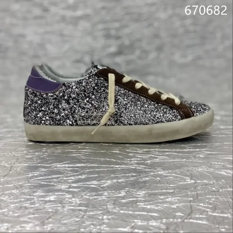 

Classical Shoes Designer Women's Sneakers Gold Silver Glitter Leopard Leather Graffiti Style Shoe