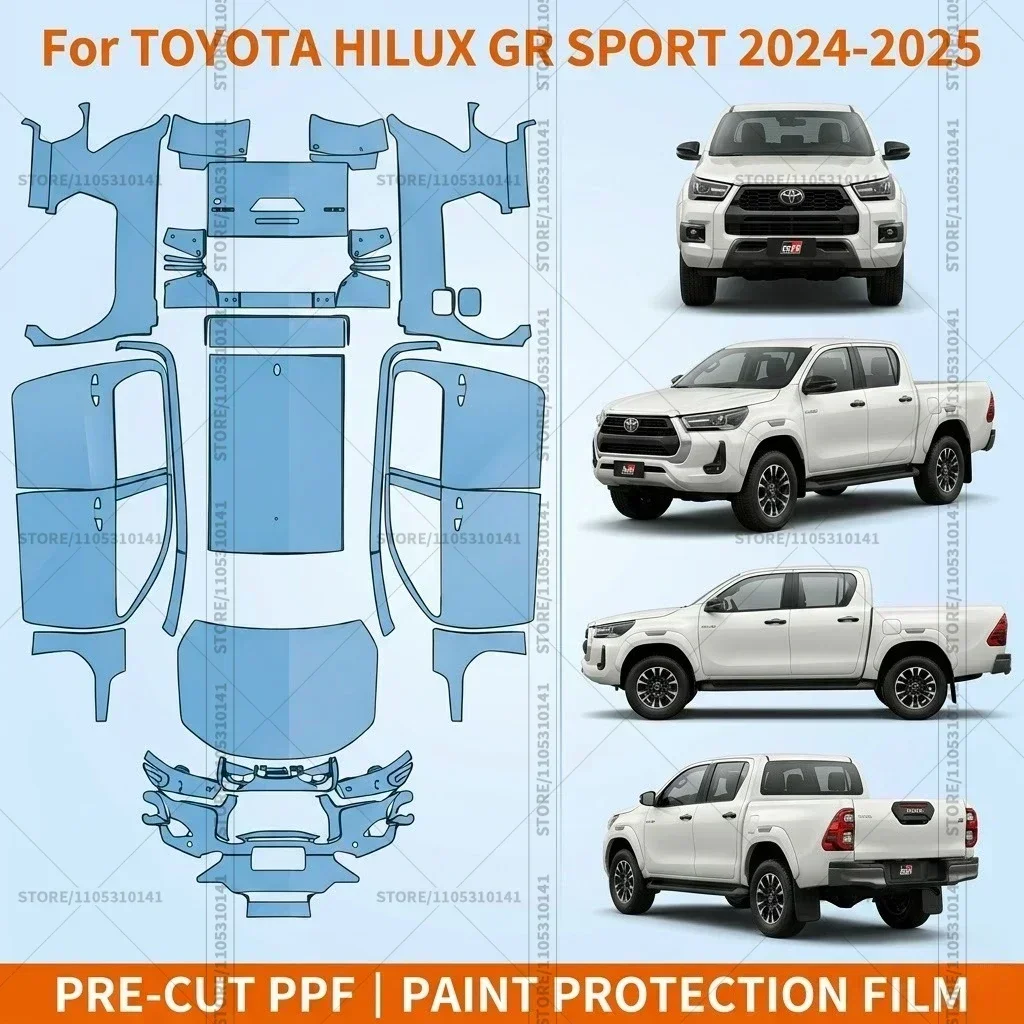 

Предварительно нарезанная прозрачная защитная пленка PPF для бампера автомобиля, прозрачная защитная пленка для Toyota Hilux GR Sport 2024-2025